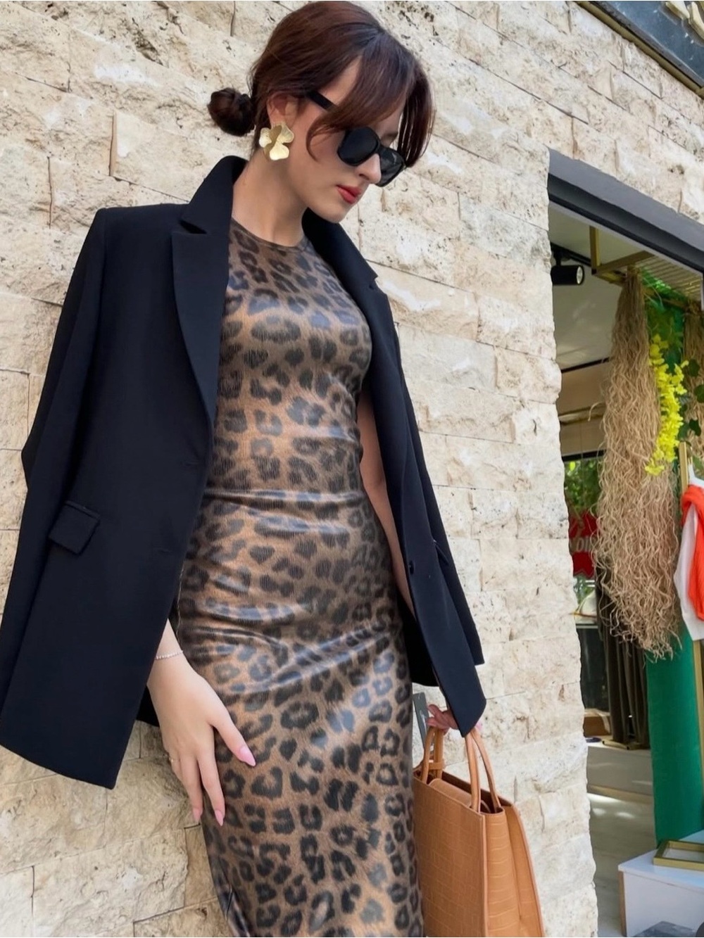 ZARA Metallic Foil Leopard Print Bodycon Midi Dress Small Animal Print - Picture 9 of 16